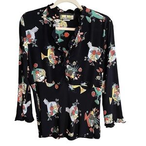 Loco Lindo Vintage Ruffle Blouse Boho Empire Waist Size L